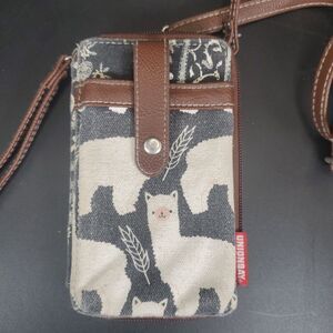 Union Bay Llama Wristlet Crossbody Mini Bag Canvas Vegan Leather